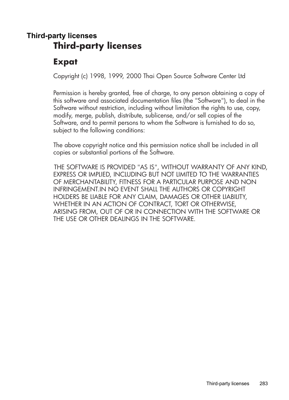 Third-party licenses, Expat | HP Officejet Pro 8500 User Manual | Page 287 / 306
