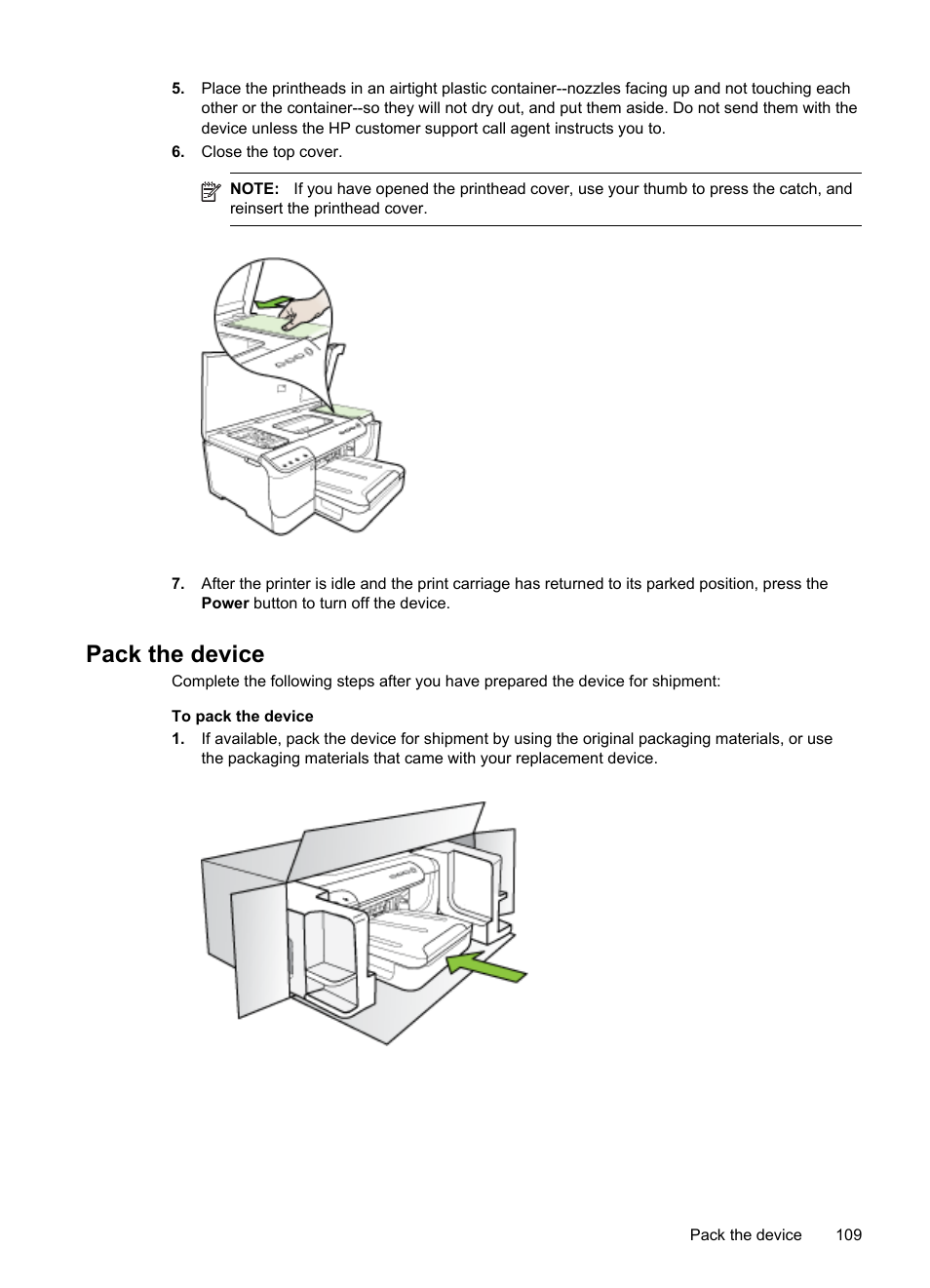 Pack the device | HP Officejet Pro 8000 - A809 User Manual | Page 113 / 140