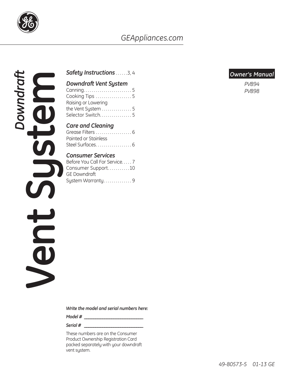 GE PVB94STSS User Manual | 20 pages