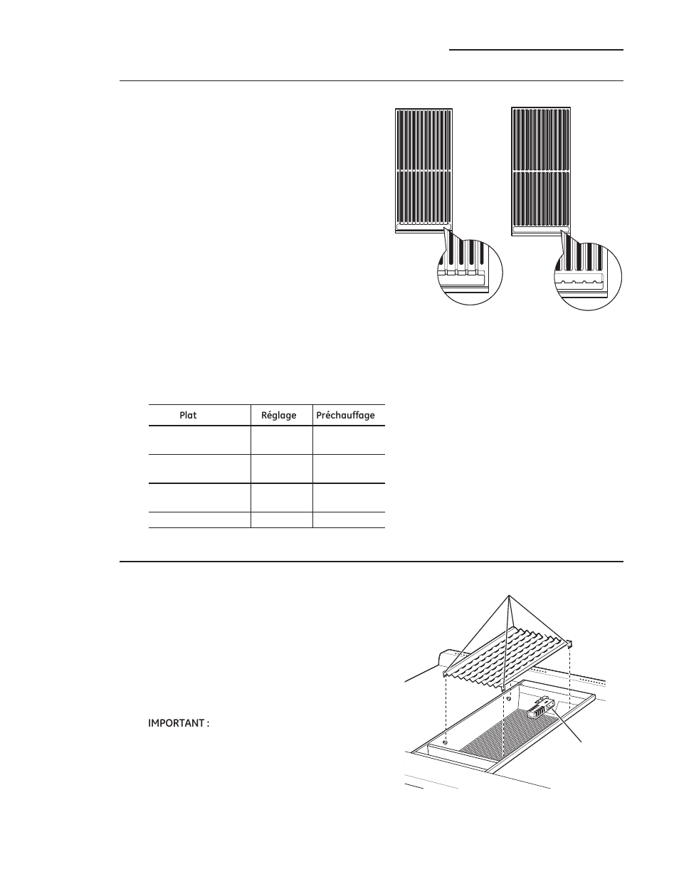 Cuisson en surface, Déflecteur du grill, Grilles du grill | GE ZDP486NDPSS User Manual | Page 56 / 128