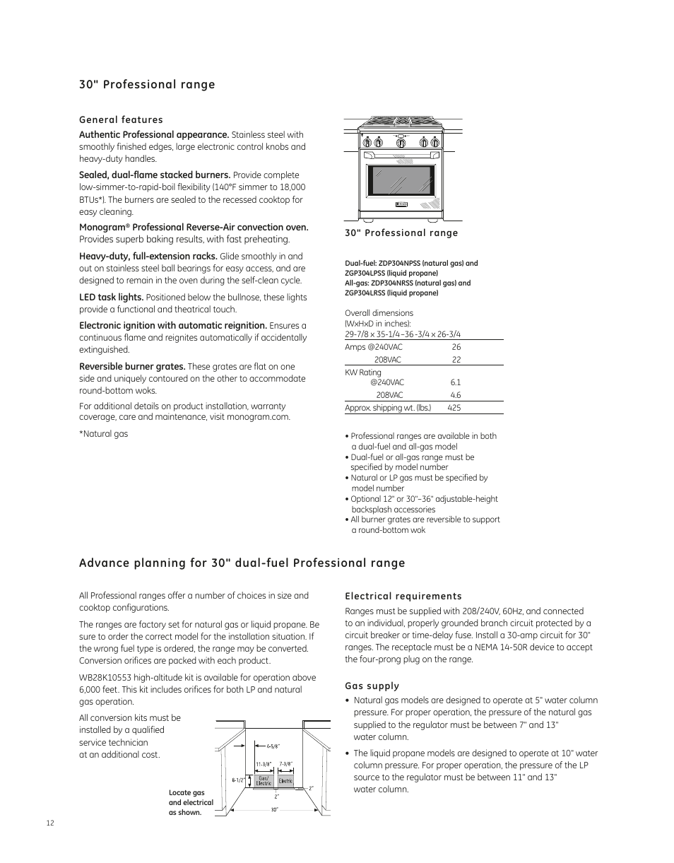 GE ZGP304NRSS User Manual | 2 pages