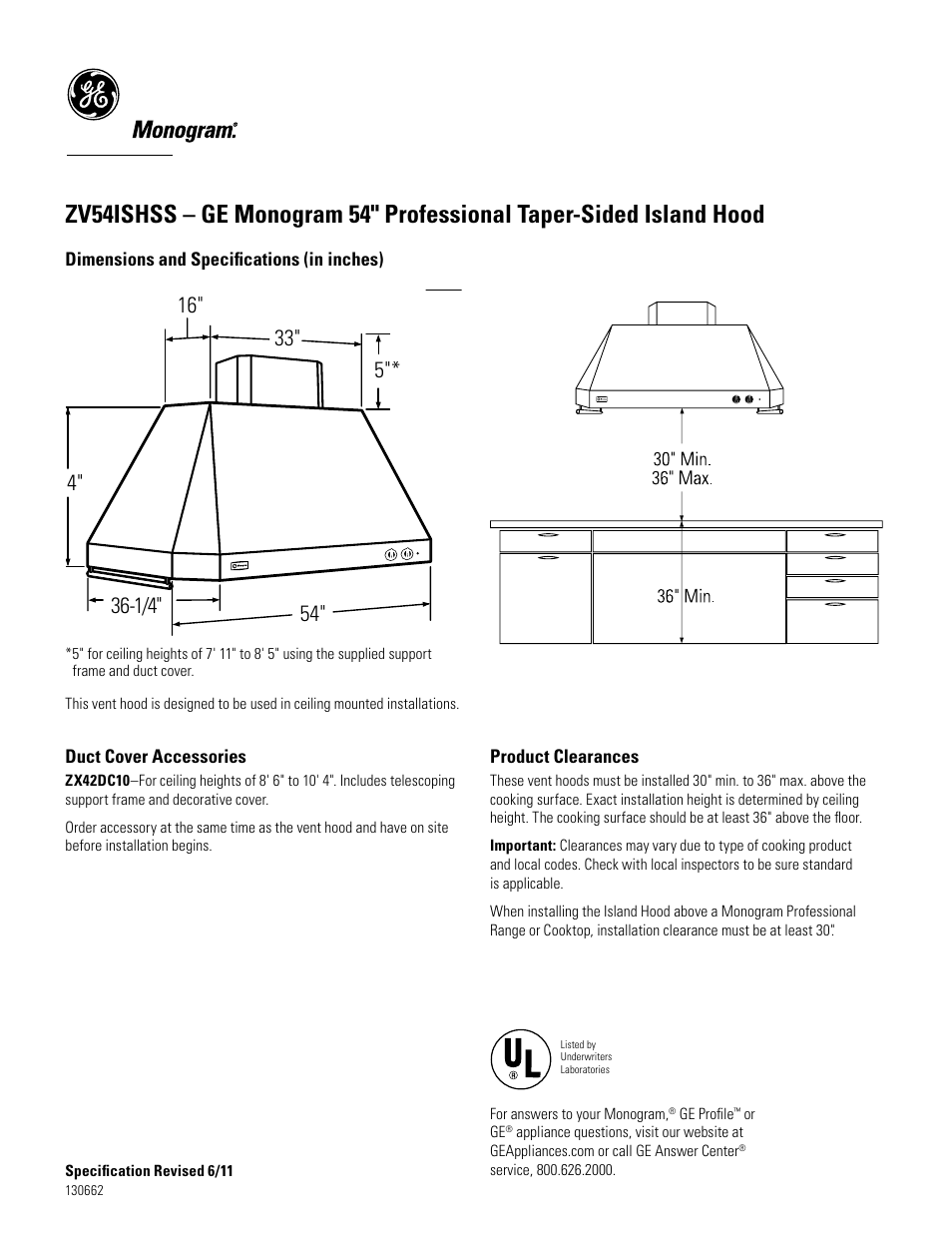 GE ZV54ISHSS User Manual | 2 pages