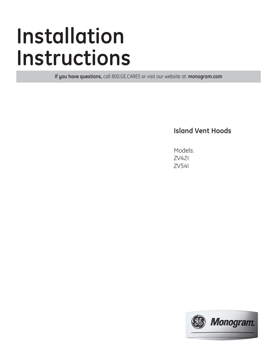 GE ZV54ISHSS User Manual | 20 pages