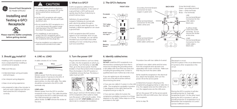 GE 51960 GE Ground Fault Circuit Interrupter User Manual | 2 pages
