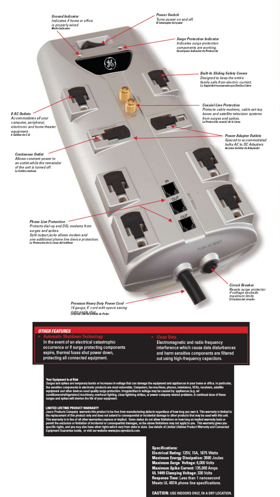 GE 26036 GE Premium Home Theater Surge Protector User Manual | 1 page