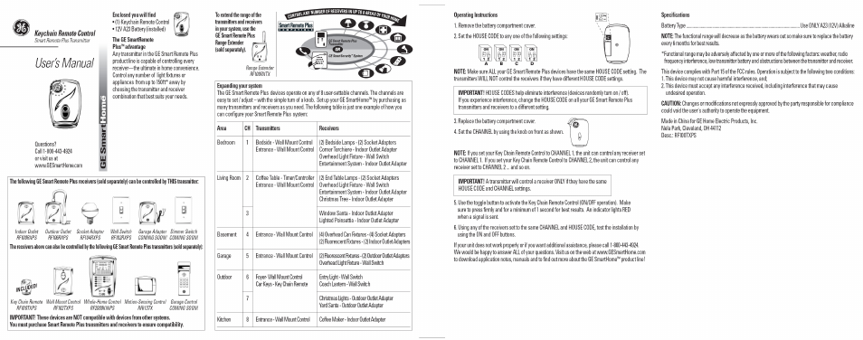 GE 51144 Keychain Remote Control User Manual | 1 page