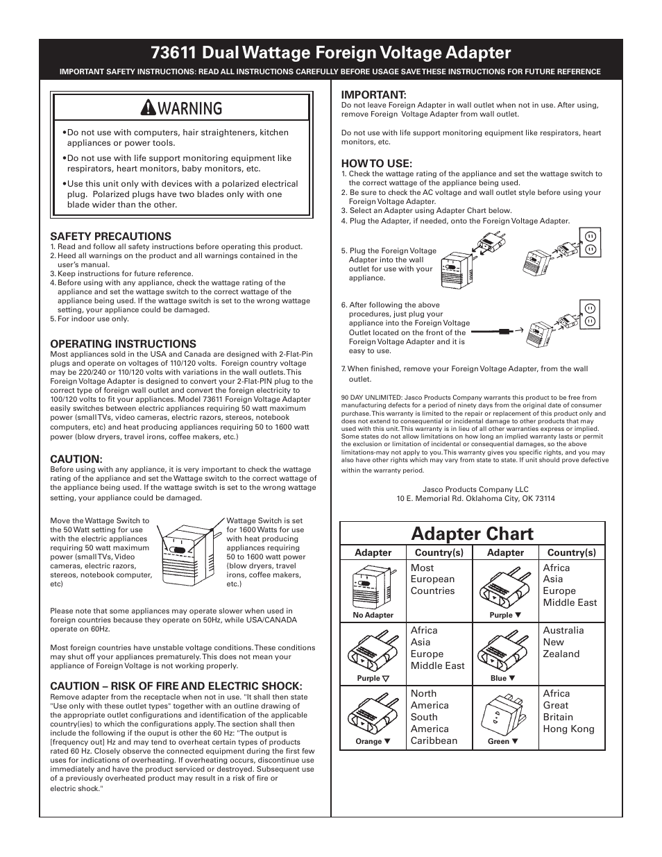 GE 73611 Foreign Voltage Adapter User Manual | 2 pages