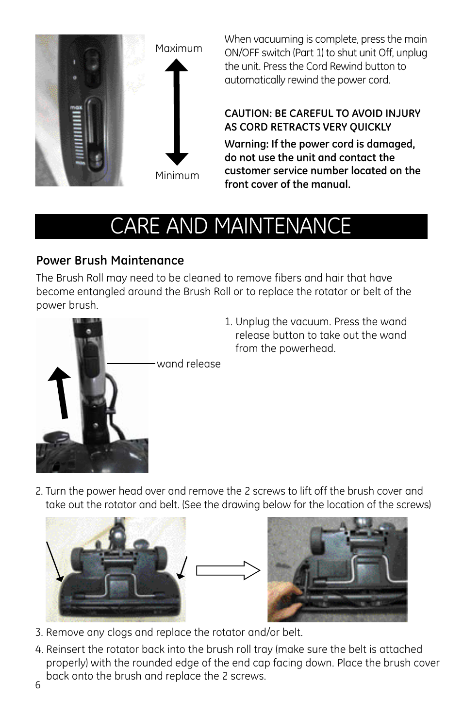 Care and maintenance | GE 169072 User Manual | Page 6 / 10