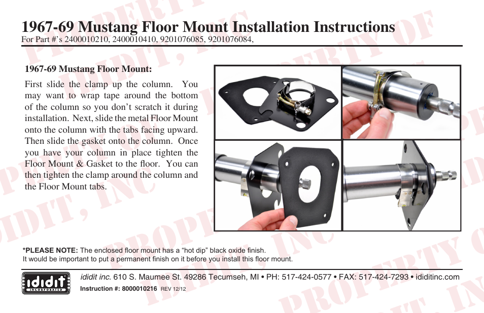 ididit Floor Mount: 1967-69 Mustang Floor Mount User Manual | 1 page