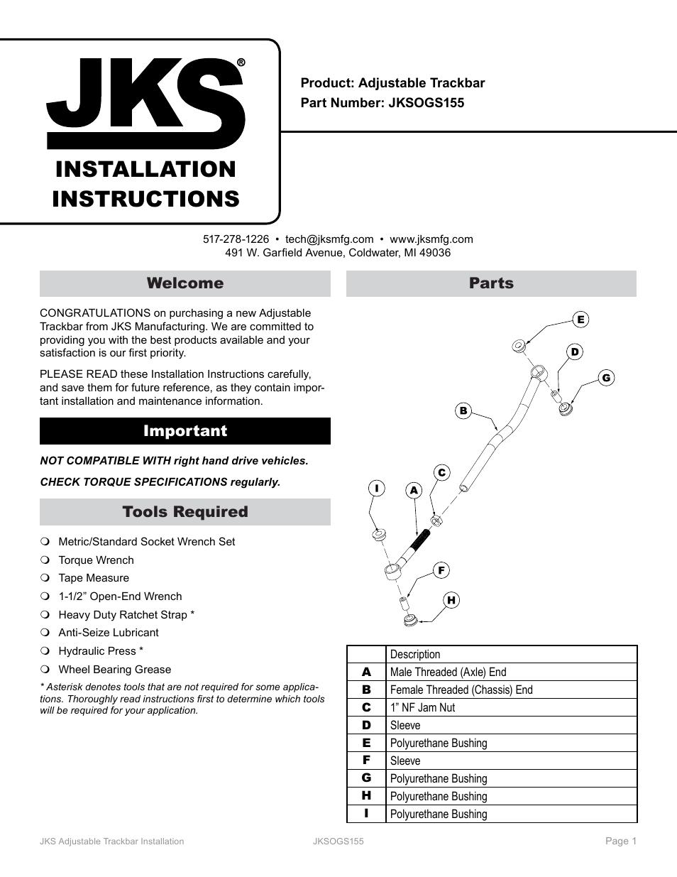 JKS OGS155 User Manual | 3 pages