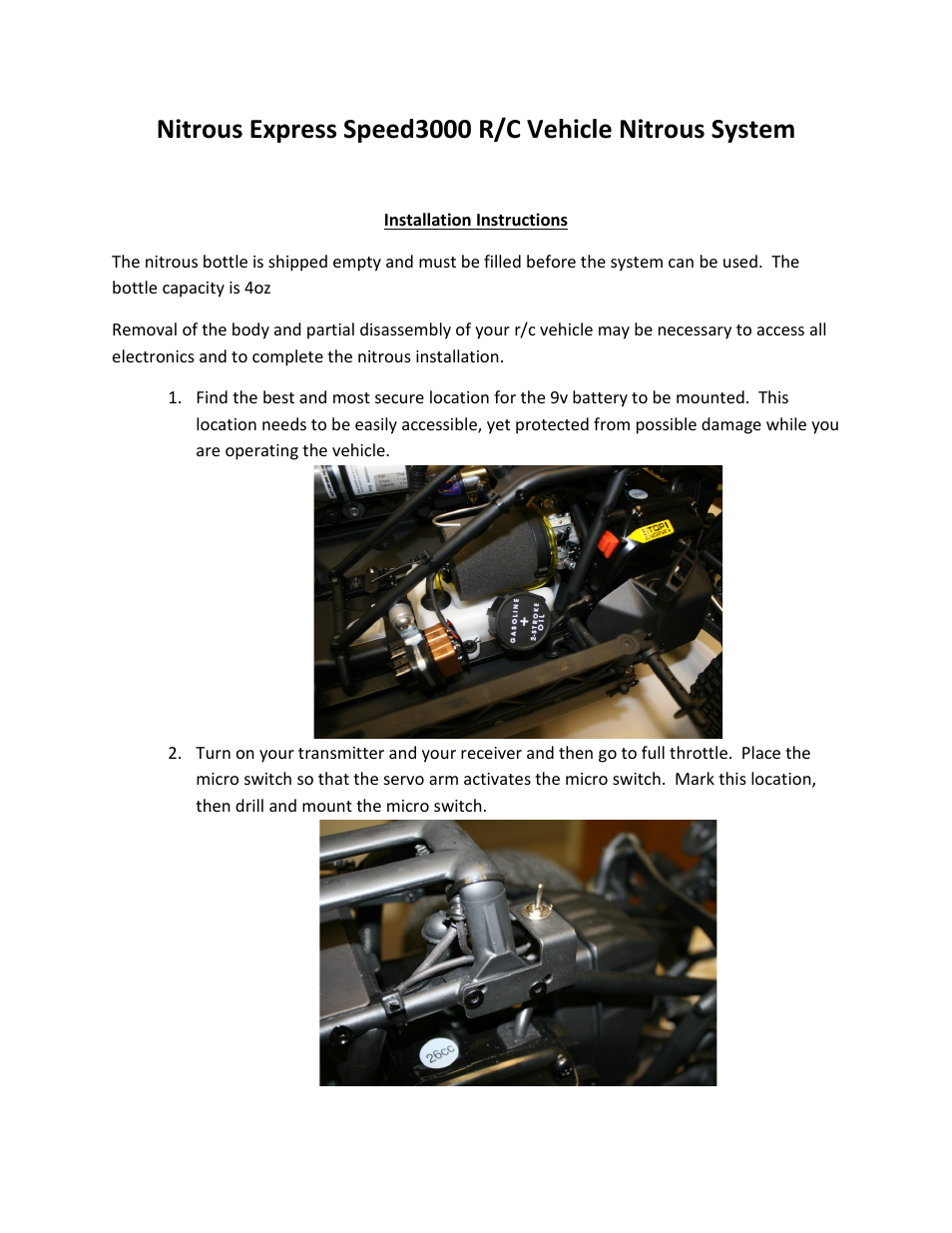 Nitrous Express Speed3000 R/C Vehicle Nitrous System User Manual | 3 pages