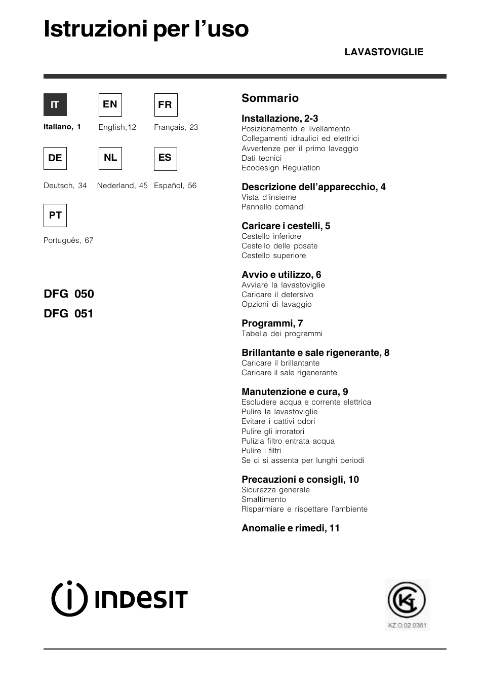 Indesit DFG 051 User Manual | 80 pages