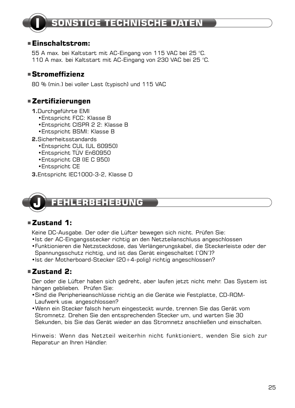 Fehlerbehebung, Sonstige technische daten | XIGMATEK NRP-HC1001 User Manual | Page 26 / 62