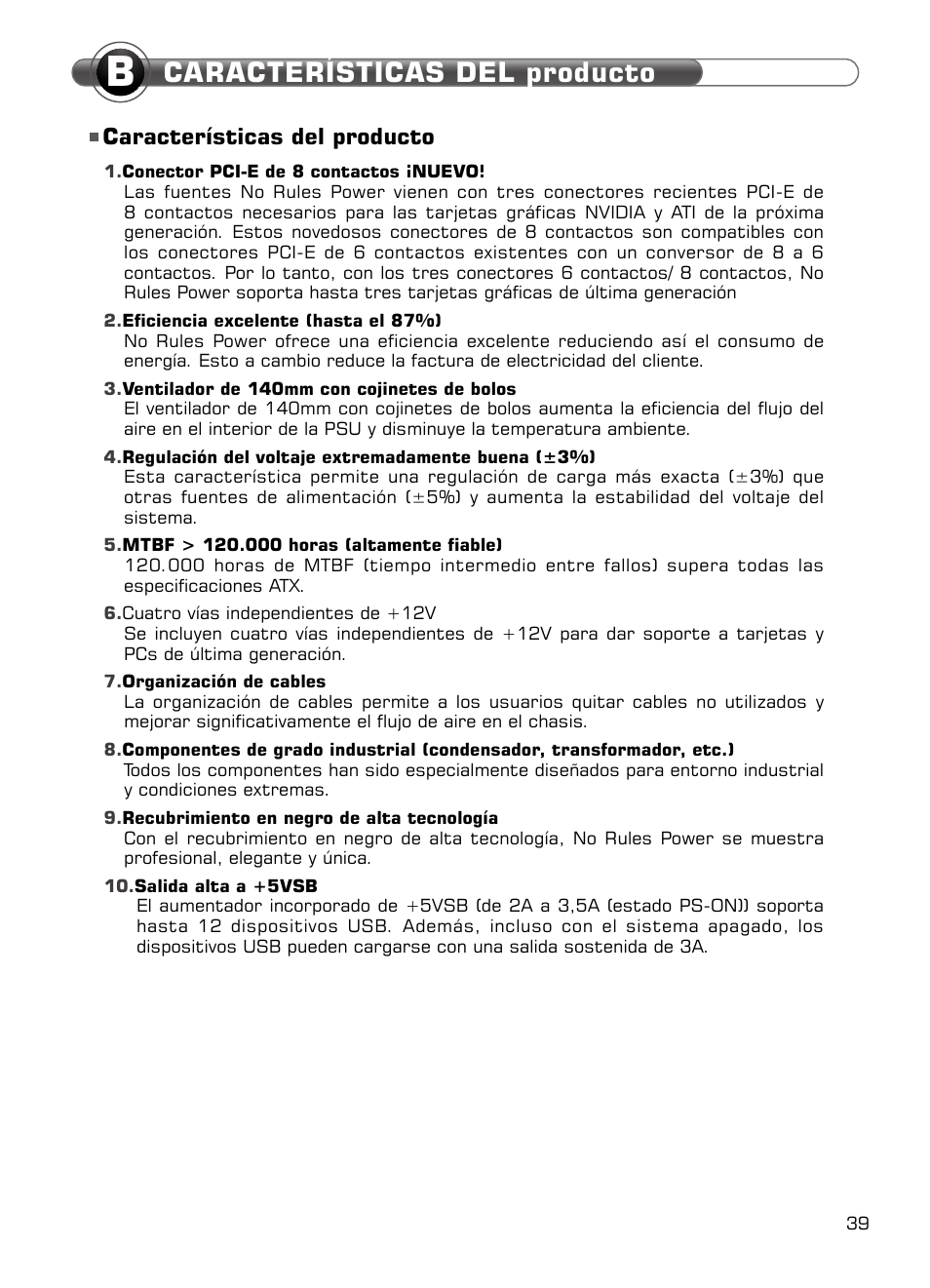 Características del producto | XIGMATEK NRP-HC1001 User Manual | Page 40 / 62