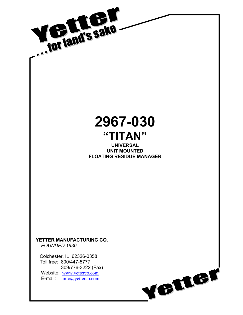 Yetter 2967-030 TITAN Residue Manager User Manual | 12 pages