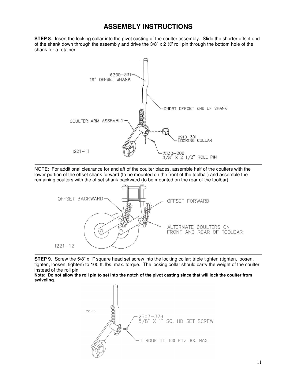 Assembly instructions | Yetter 6300 Coulter Cart User Manual | Page 11 / 36
