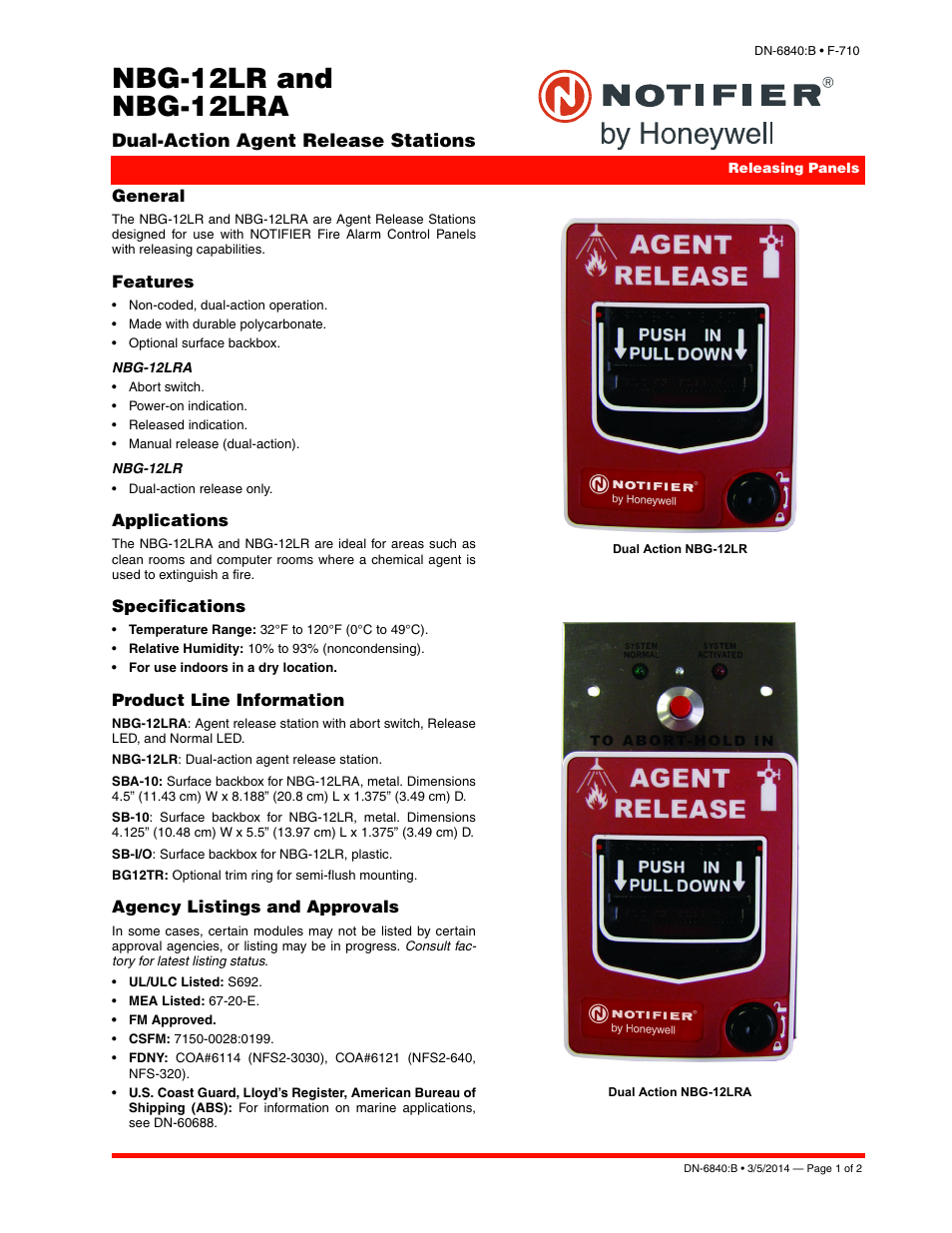 Notifier NBG-23LR(A) User Manual | 2 pages
