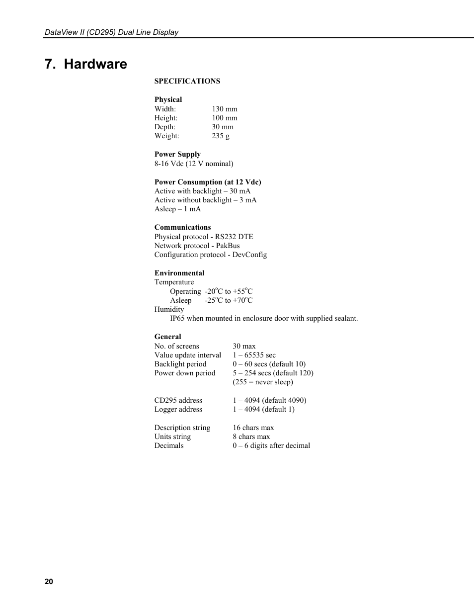 Hardware | Campbell Scientific CD295 DataView II Dual Line Display User Manual | Page 24 / 36