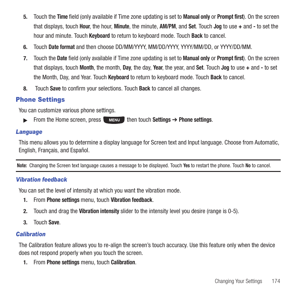 Phone settings | Samsung SGH-T669AAATMB User Manual | Page 177 / 217