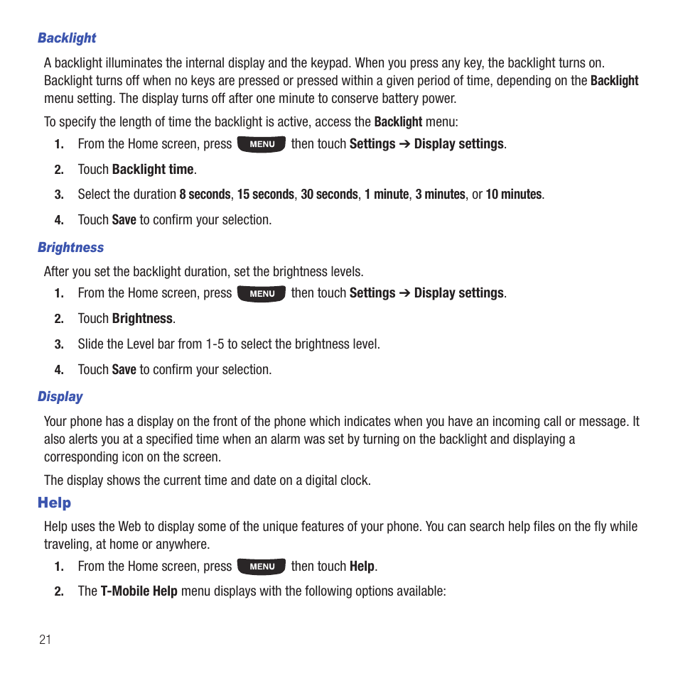 Help | Samsung SGH-T669AAATMB User Manual | Page 24 / 217