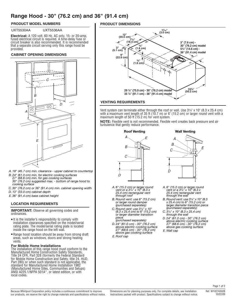 Whirlpool UXT5530AA User Manual | 2 pages