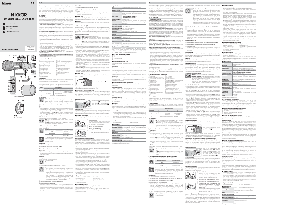 Nikon 800mm-f-56E-FL-ED-AF-S-VR-Nikkor User Manual | 2 pages