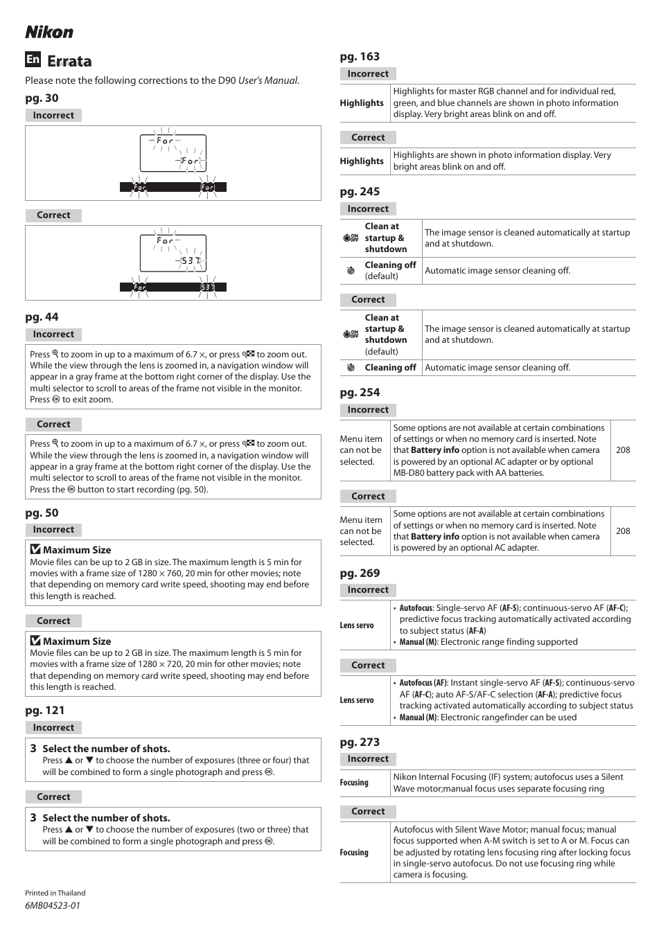Nikon D90 User Manual | 2 pages