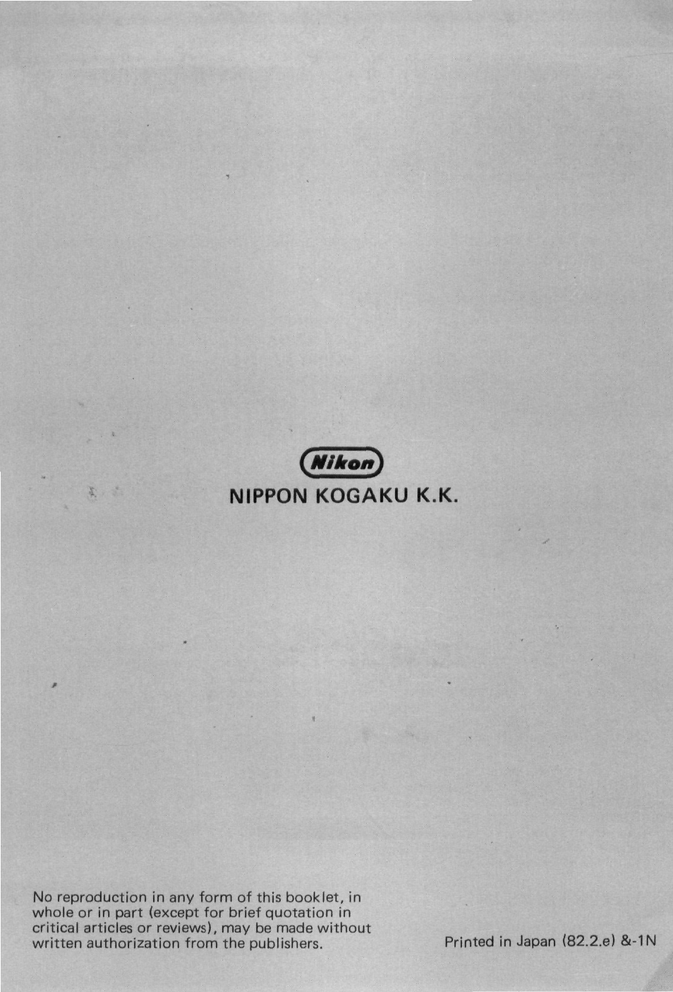 Nippon kogaku k.k | Nikon NIKKOR 13mm f-5.6 User Manual | Page 20 / 20