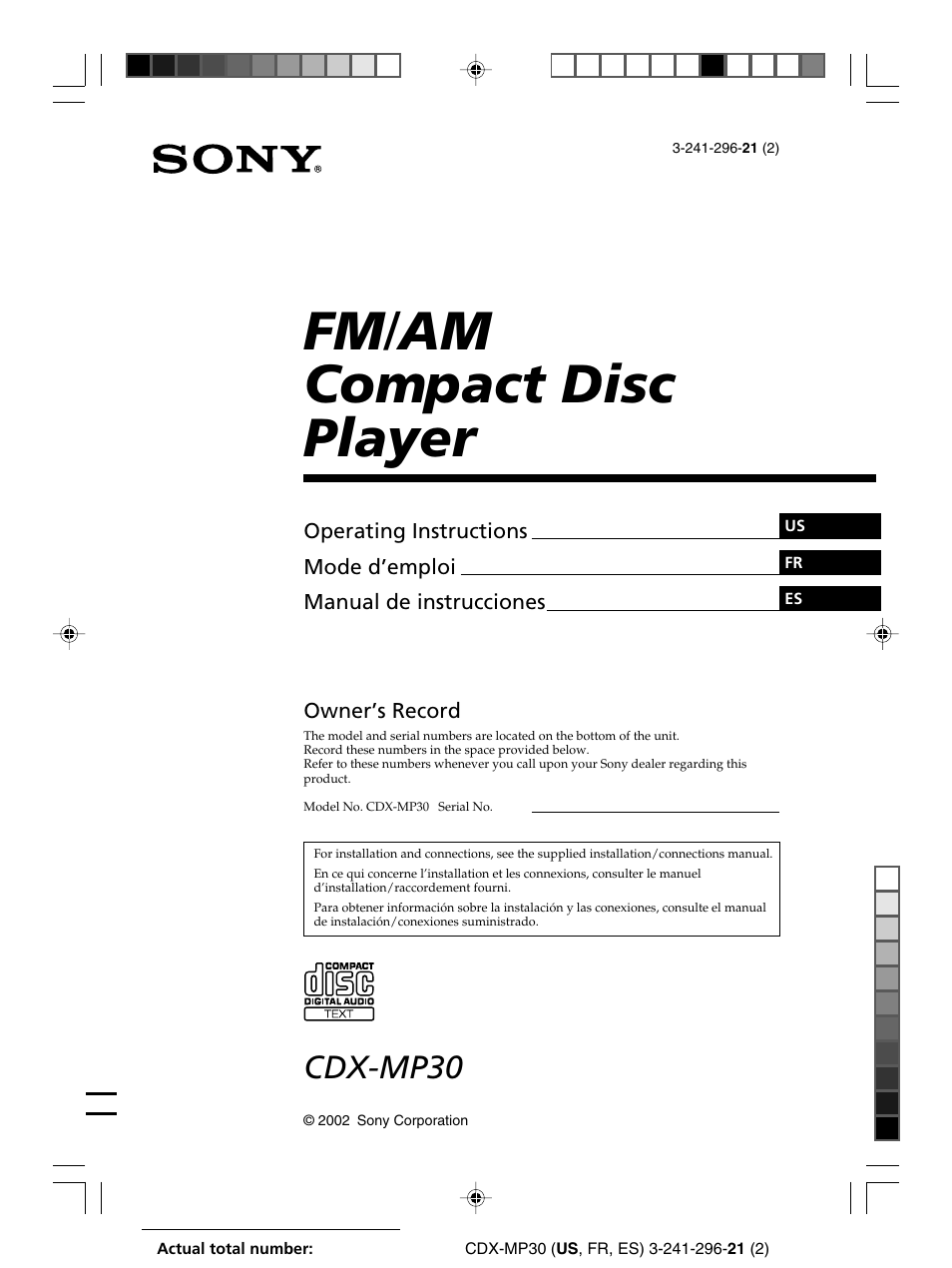 Sony CDX-MP30 User Manual | 80 pages