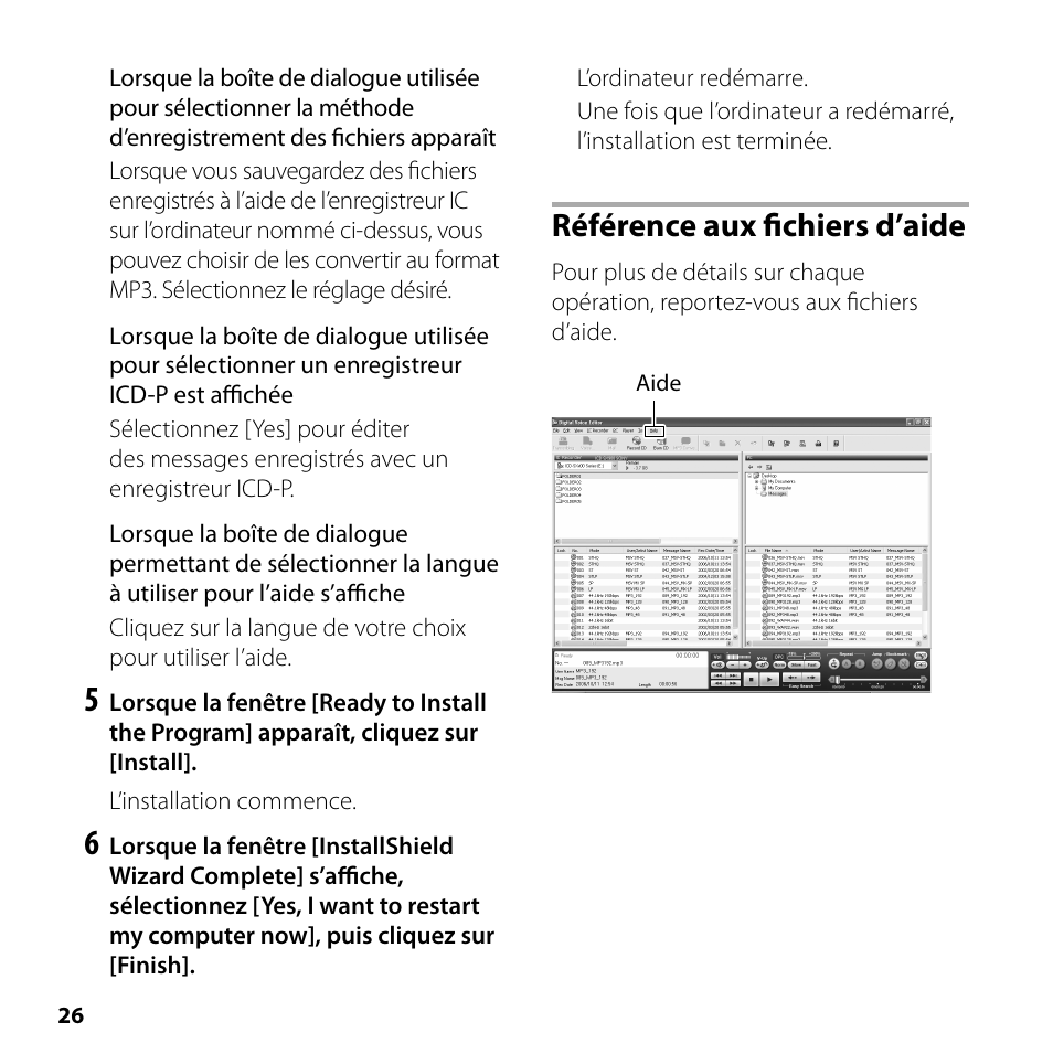 Référence aux fichiers d’aide | Sony ICD-SX700 User Manual | Page 26 / 56
