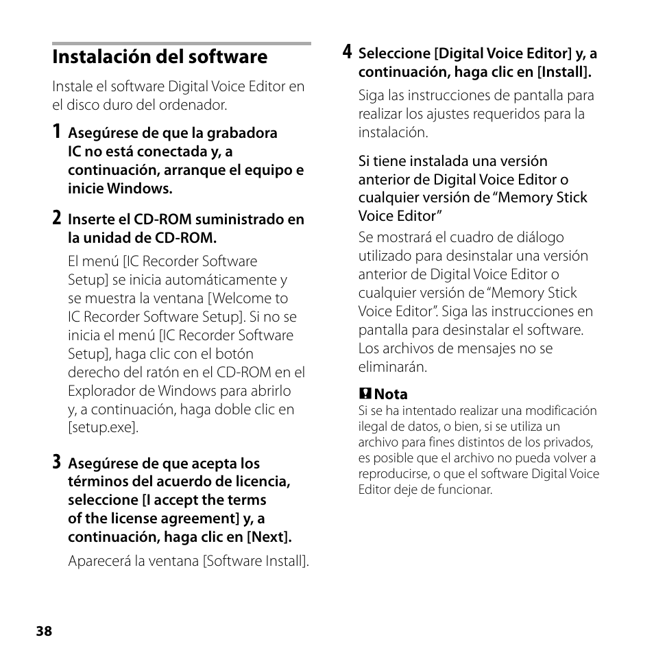 Instalación del software | Sony ICD-SX700 User Manual | Page 38 / 56