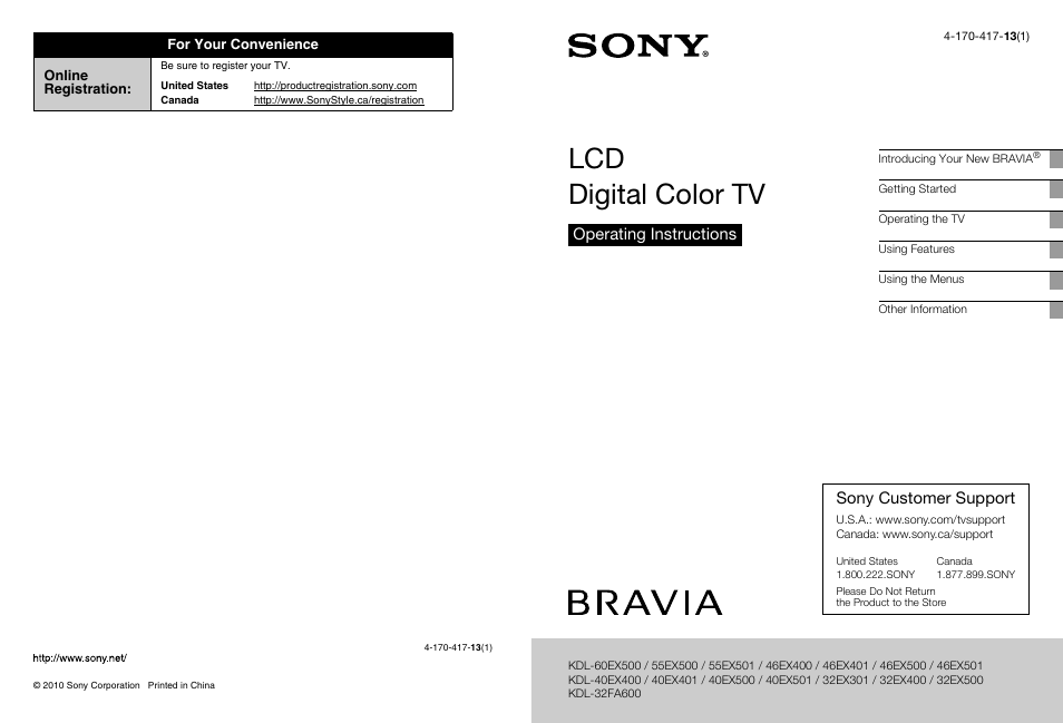 Sony KDL-55EX500 User Manual | 59 pages