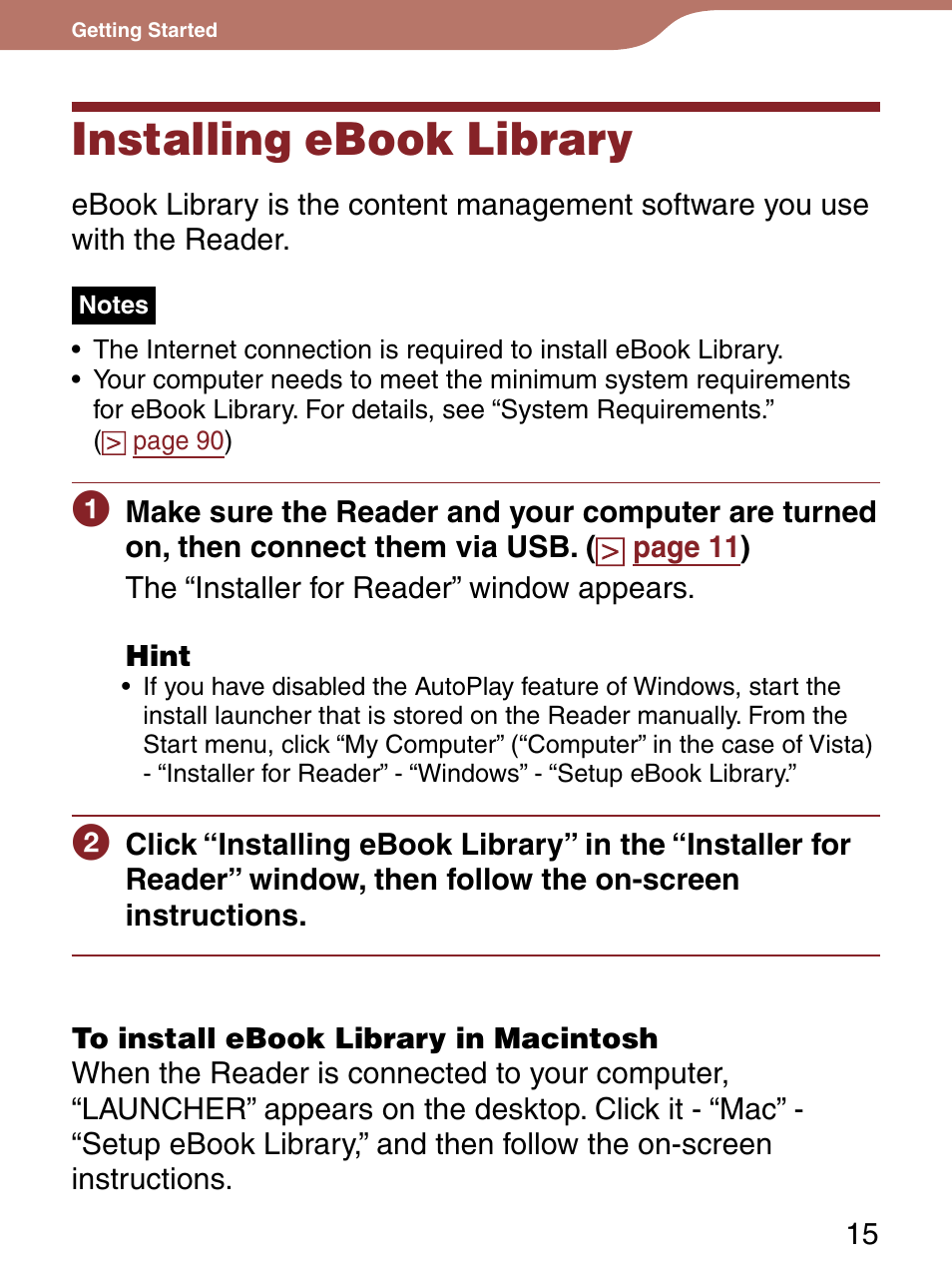 Installing ebook library | Sony PRS-300LC User Manual | Page 15 / 92
