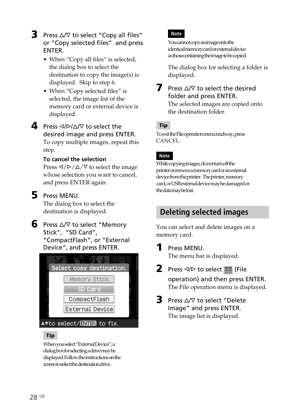 Deleting selected images | Sony DPP-FP70 User Manual | Page 28 / 84
