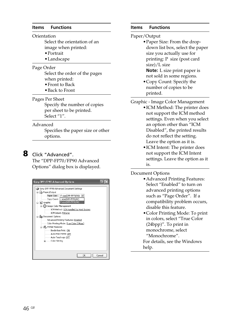 Orientation | Sony DPP-FP70 User Manual | Page 46 / 84