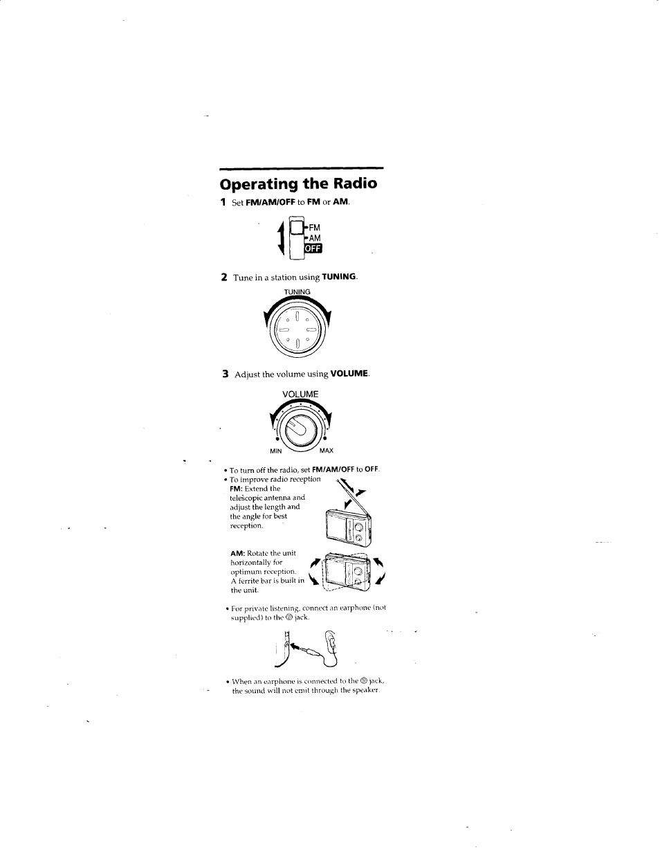 Operating the radio | Sony ICF-18 User Manual | Page 4 / 6