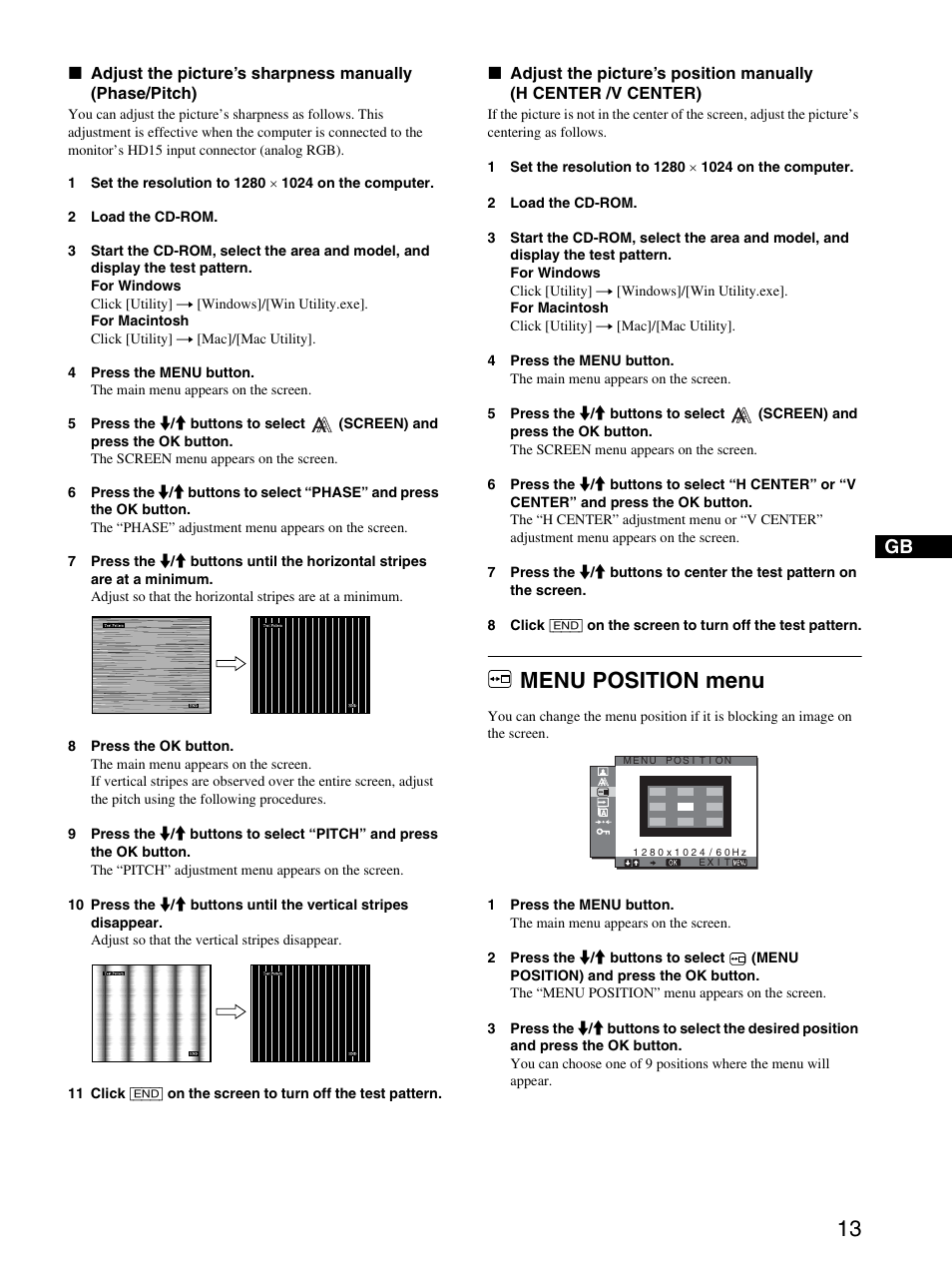 Menu position menu | Sony SDM-HS95PS User Manual | Page 13 / 20