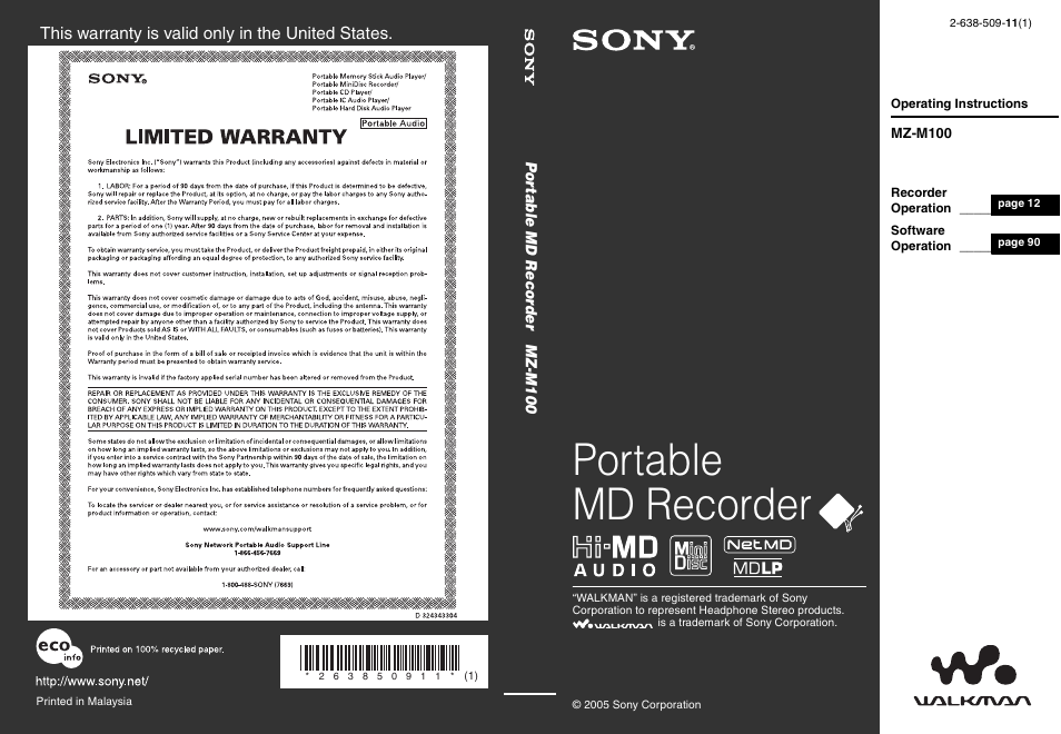 Sony MZ-M100 User Manual | 119 pages