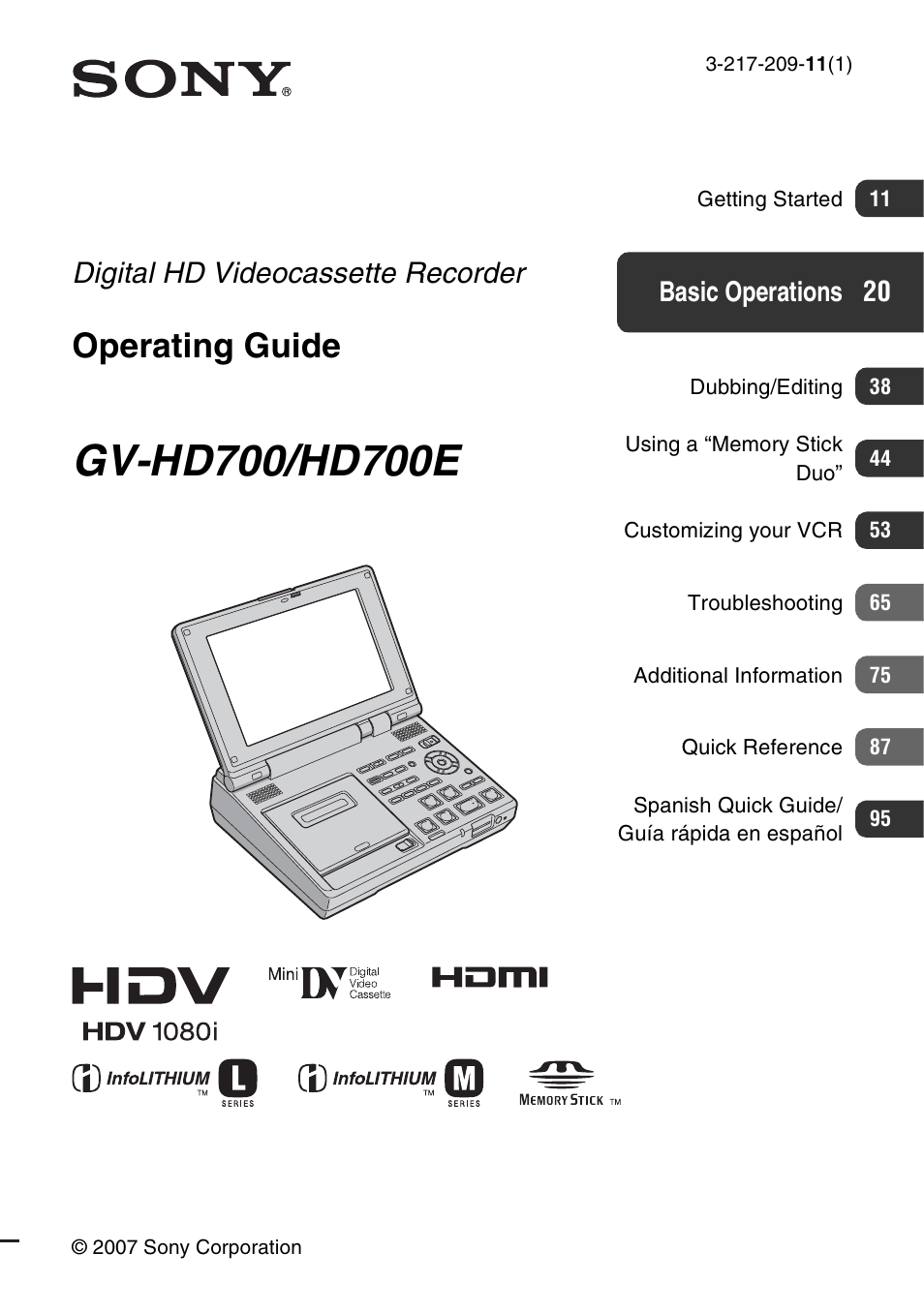 Sony GV-HD700 User Manual | 108 pages