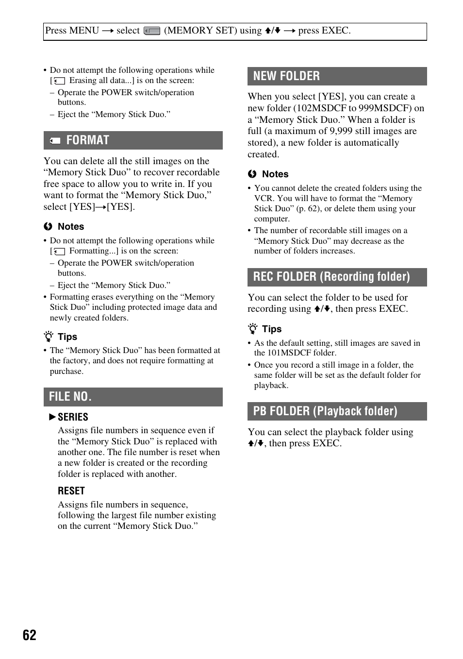 Sony GV-HD700 User Manual | Page 62 / 108