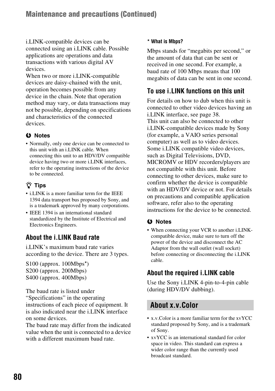 About x.v.color, P. 80) | Sony GV-HD700 User Manual | Page 80 / 108