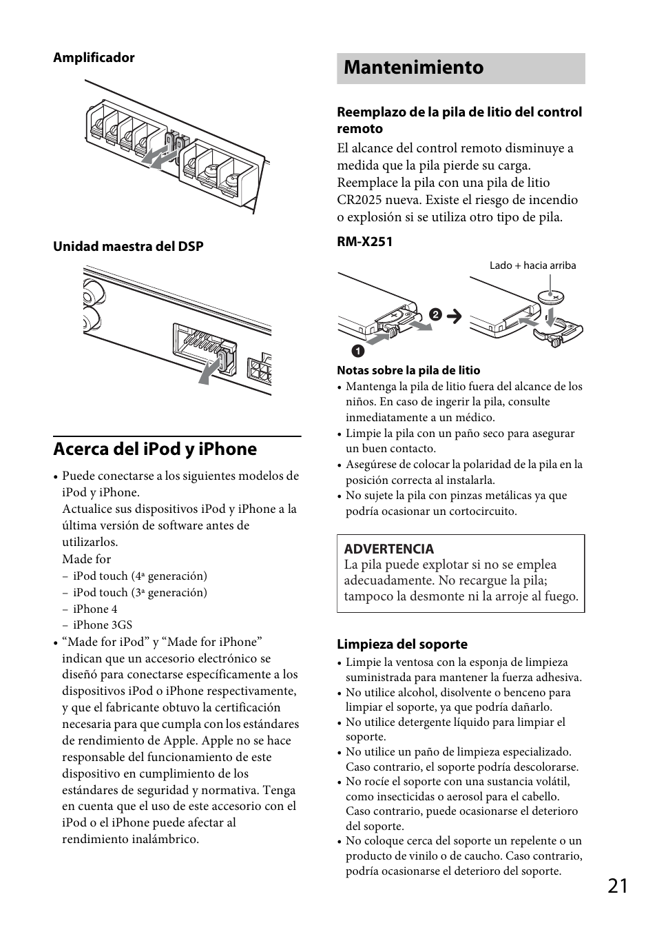 Mantenimiento, Acerca del ipod y iphone | Sony XDP-PK1000 User Manual | Page 45 / 52