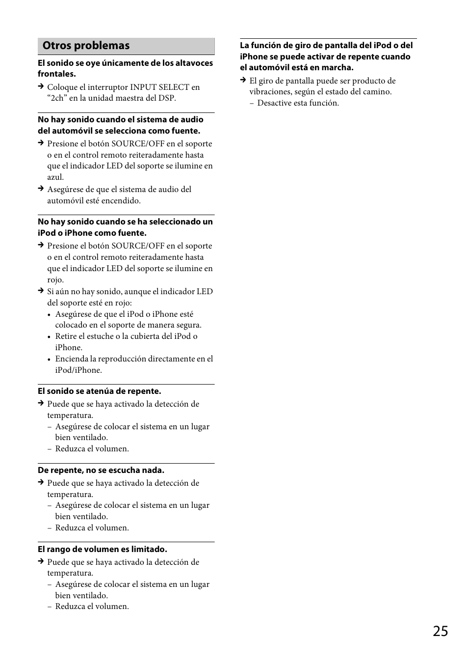 Otros problemas | Sony XDP-PK1000 User Manual | Page 49 / 52