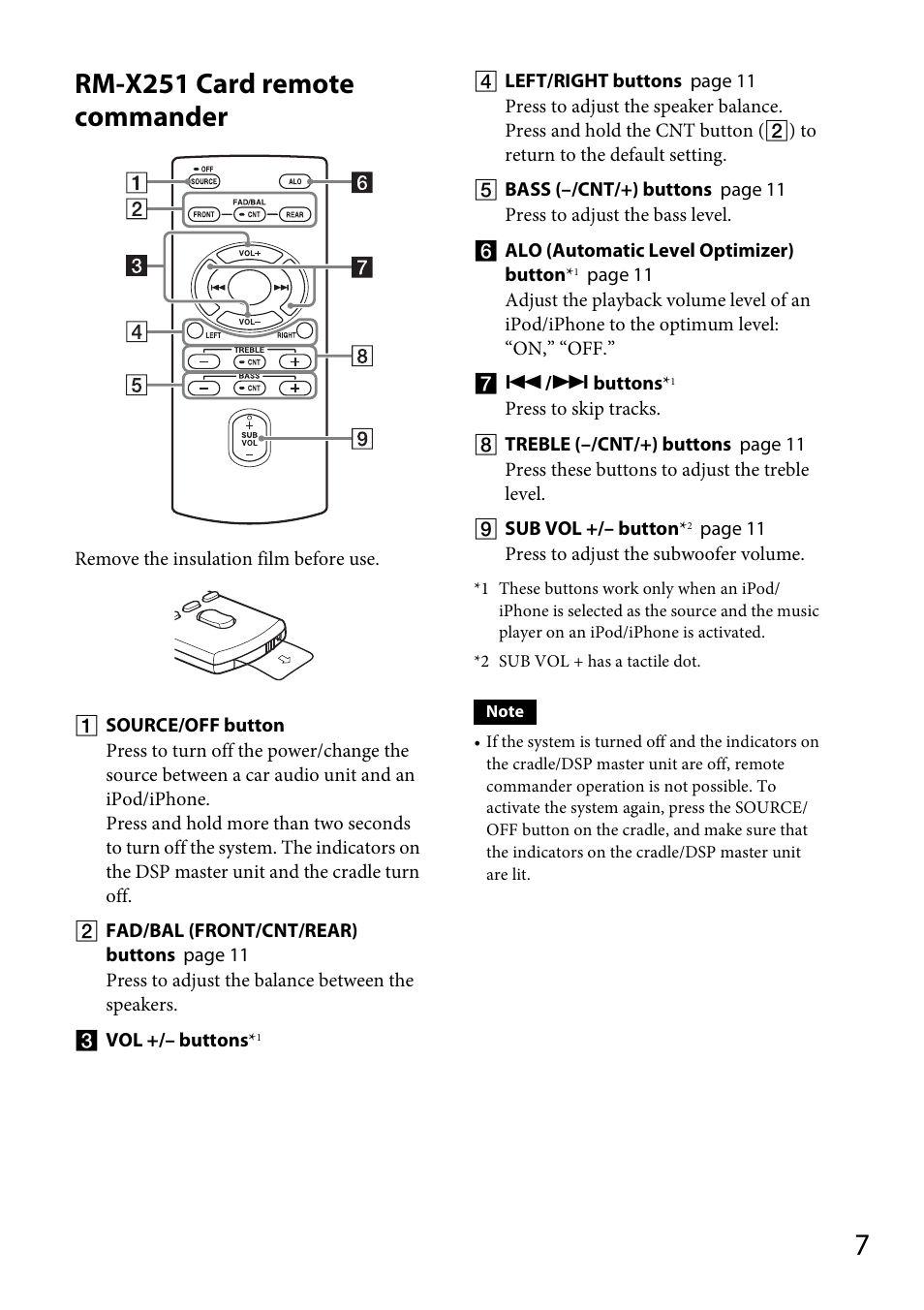 Rm-x251 card remote commander | Sony XDP-PK1000 User Manual | Page 7 / 52