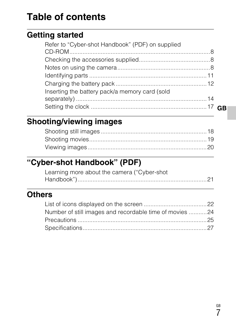 Sony DSC-W310 User Manual | Page 7 / 56