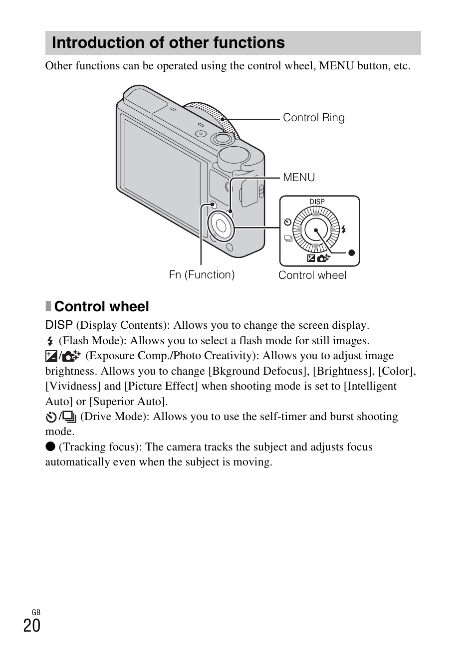 Introduction of other functions, Xcontrol wheel | Sony DSC-RX100 User Manual | Page 20 / 68
