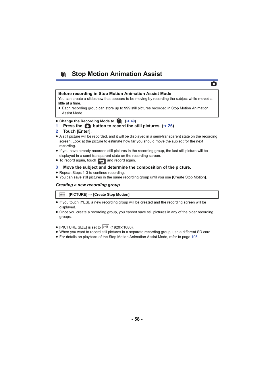Stop motion animation assist, L 58 | Panasonic HC-W850K User Manual | Page 58 / 220