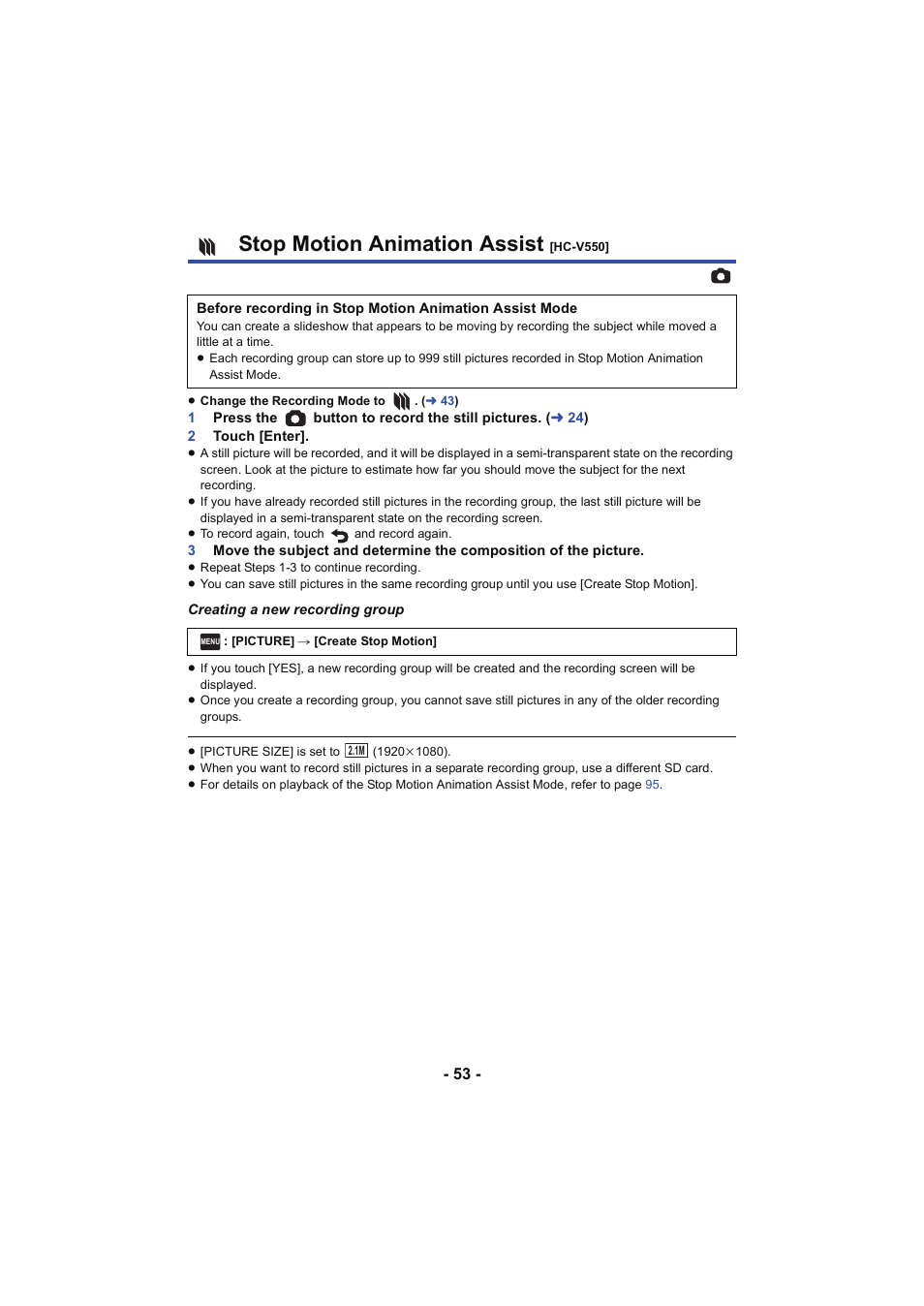 Stop motion animation assist [hc-v550, L 53, Stop motion animation assist | Panasonic HC-V250K User Manual | Page 53 / 207