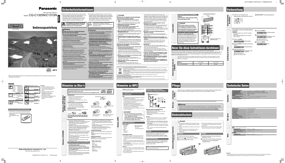 Panasonic CQC1315N User Manual | 6 pages