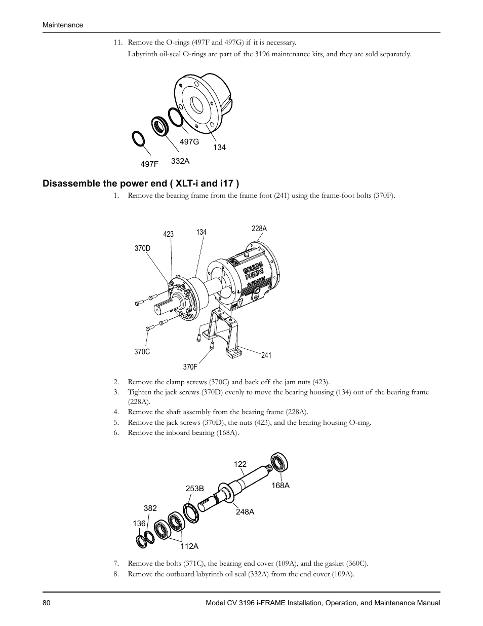 Disassemble the power end ( xlt-i and i17 ) | Goulds Pumps CV 3196 i-FRAME - IOM User Manual | Page 82 / 152